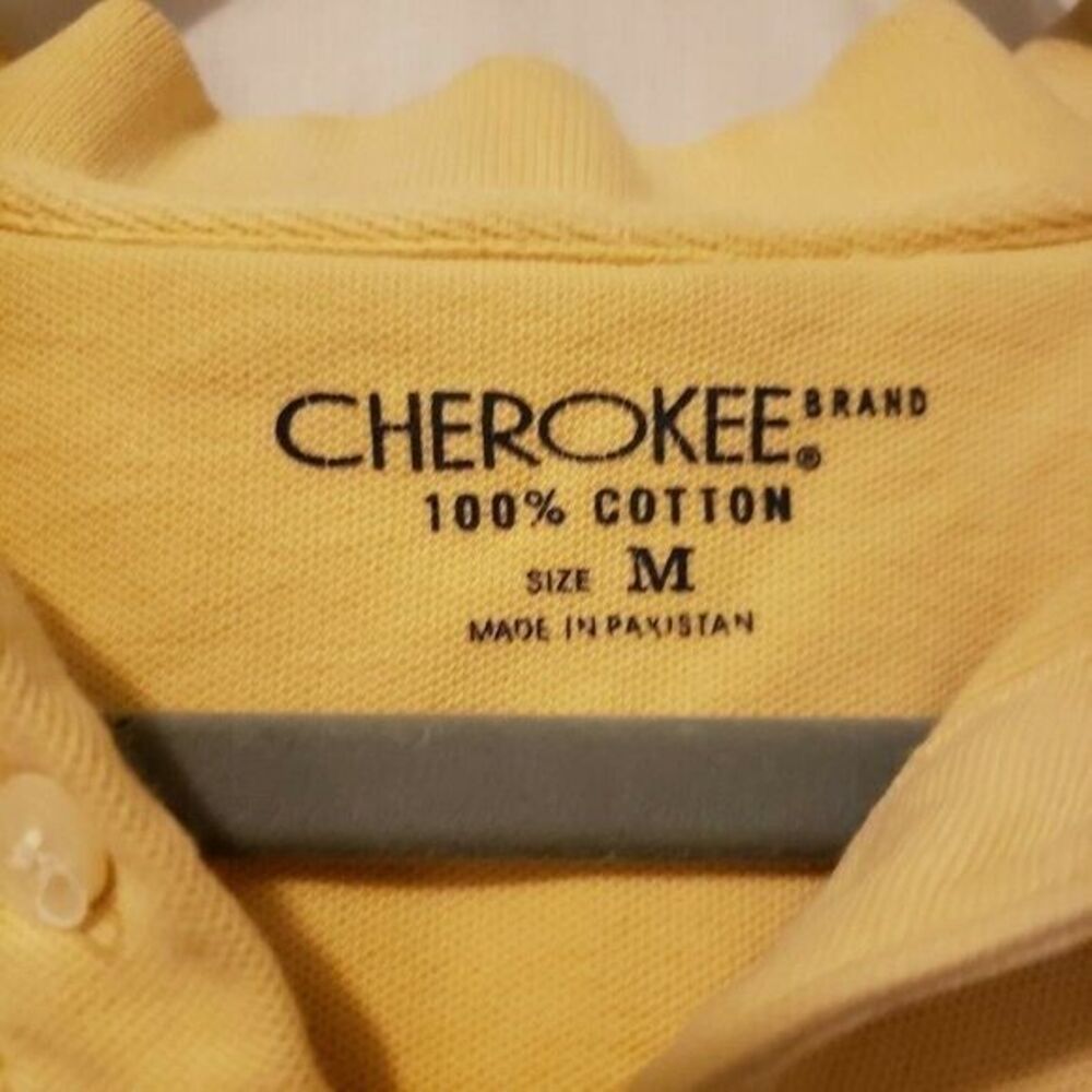 Cherokee Mens Sz M Yellow  Solid Short Sleeve Polo Shirt - Picture 2 of 4